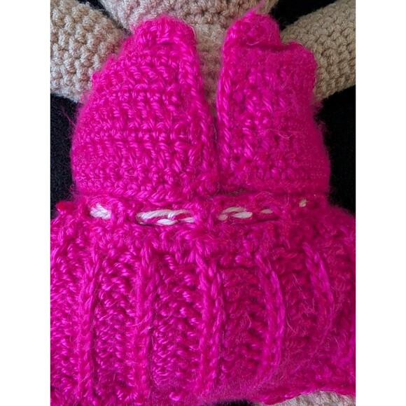 14" Handmade Crochet Knit Bear In Pink Dress Soft Plush Nursery Decor Baby Gift - Picture 4 of 14